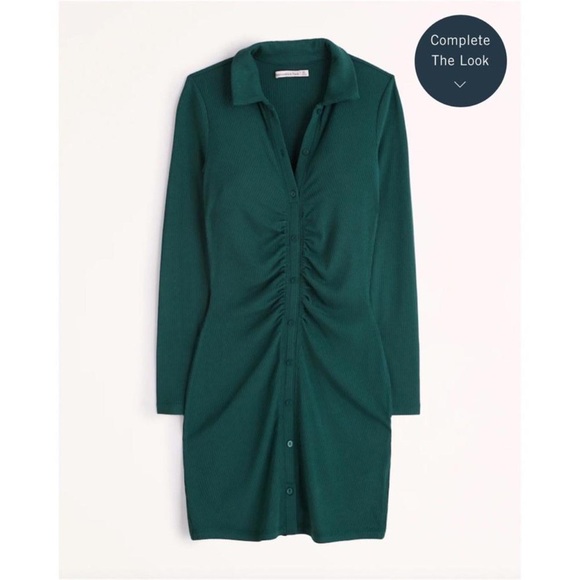 NWT Abercrombie & Fitch Long Sleeve Ruched Shirt Dress - Small - Picture 1 of 4